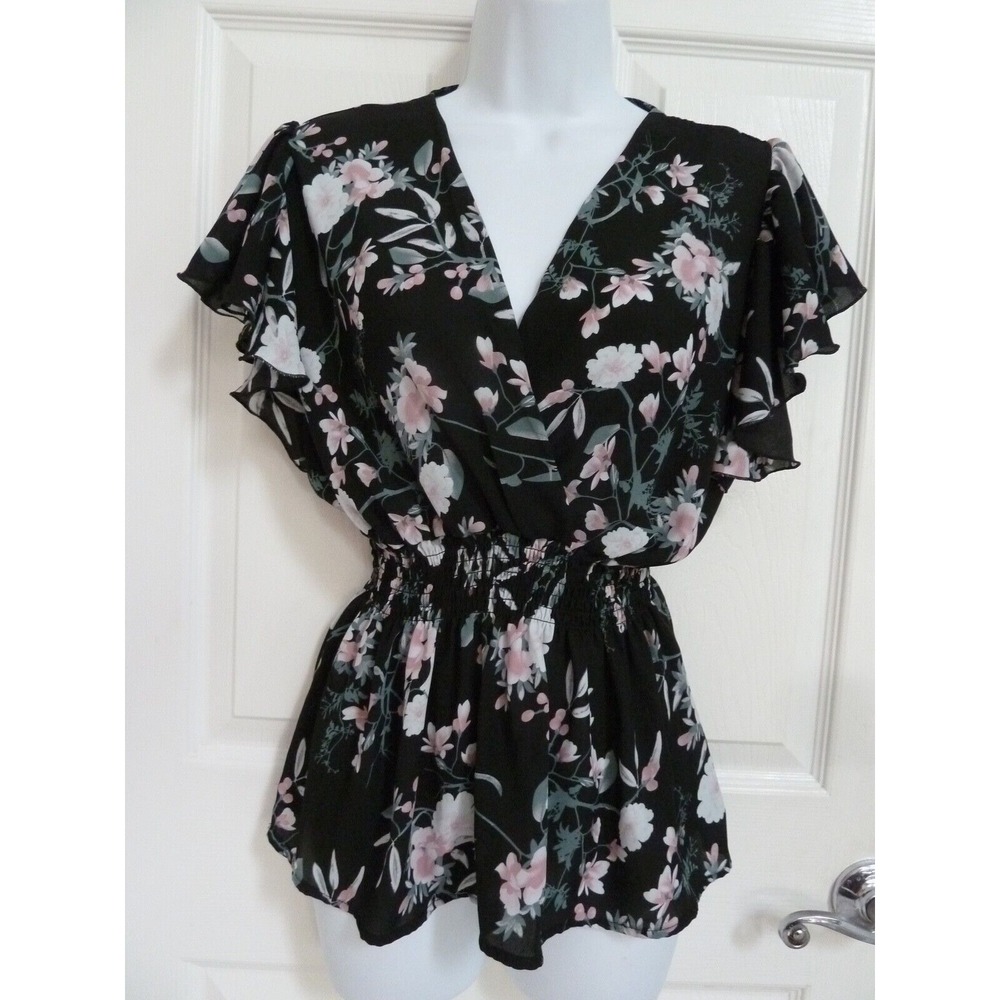 **JON & ANNA CONTEMPORARY Sz Med. Flutter Sleeve Smocked Waist Fairy Blouse**
